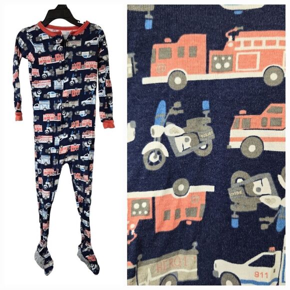 Carter's Boys 4T Firetruck Snug Cotton Sleeper Footie Onesie Pajama PJ Sleepwear - Picture 1 of 6